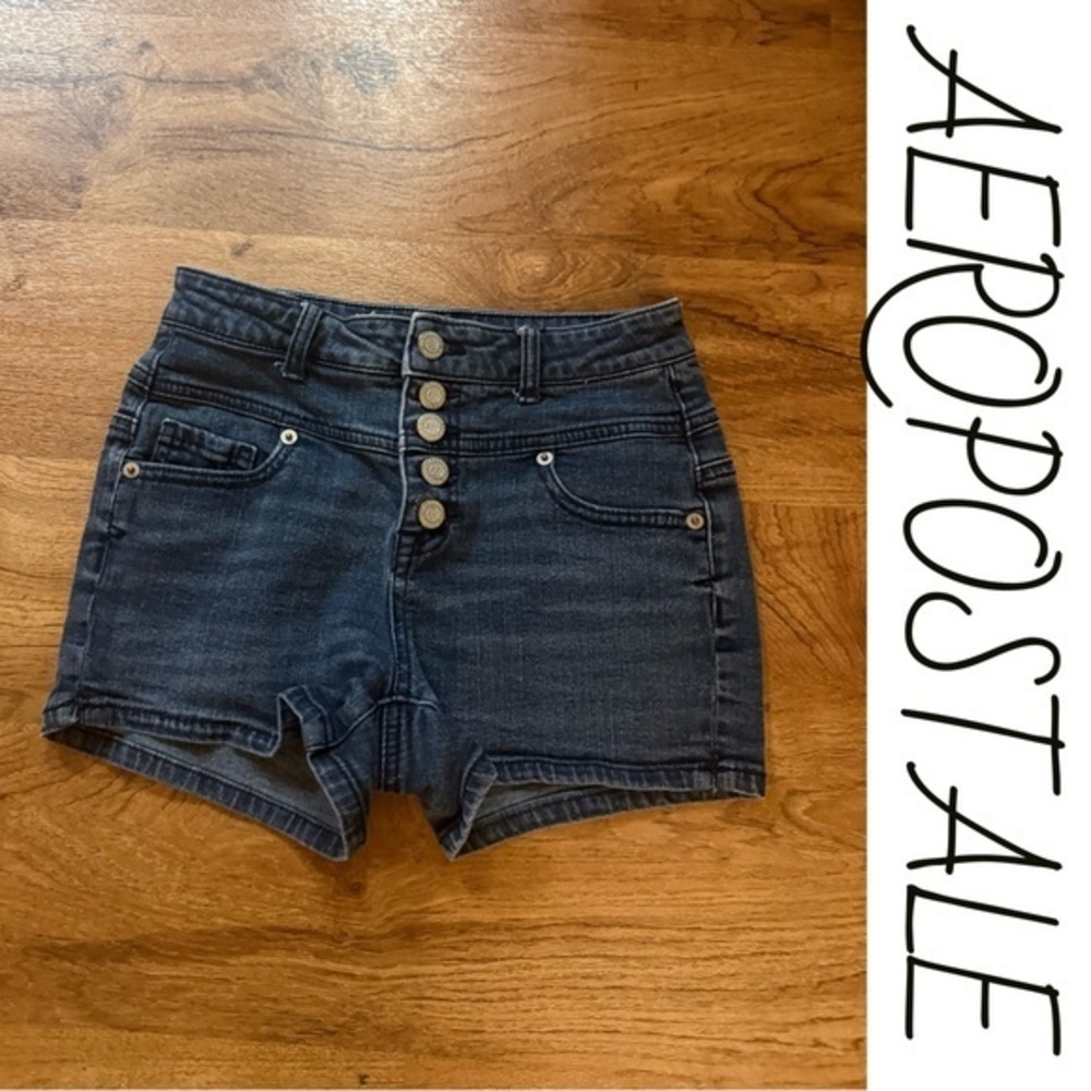 ❤️Aeropostale High Rise Button Fly Denim Shorts Size 0 Dark Wash